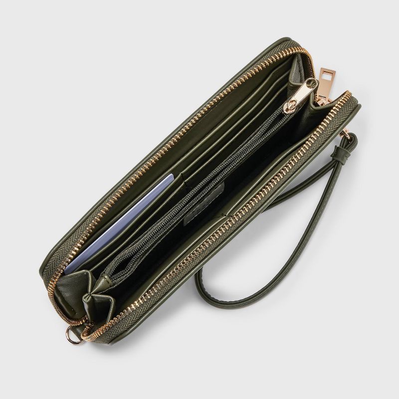 slide 3 of 4, Large Around Zip Wallet - A New Day™ Green: Shell, Solid Pattern, 6.25" Strap Length, Zip Pocket, 1 ct