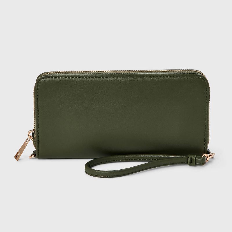 slide 1 of 4, Large Around Zip Wallet - A New Day™ Green: Shell, Solid Pattern, 6.25" Strap Length, Zip Pocket, 1 ct