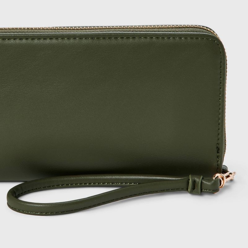 slide 4 of 4, Large Around Zip Wallet - A New Day™ Green: Shell, Solid Pattern, 6.25" Strap Length, Zip Pocket, 1 ct