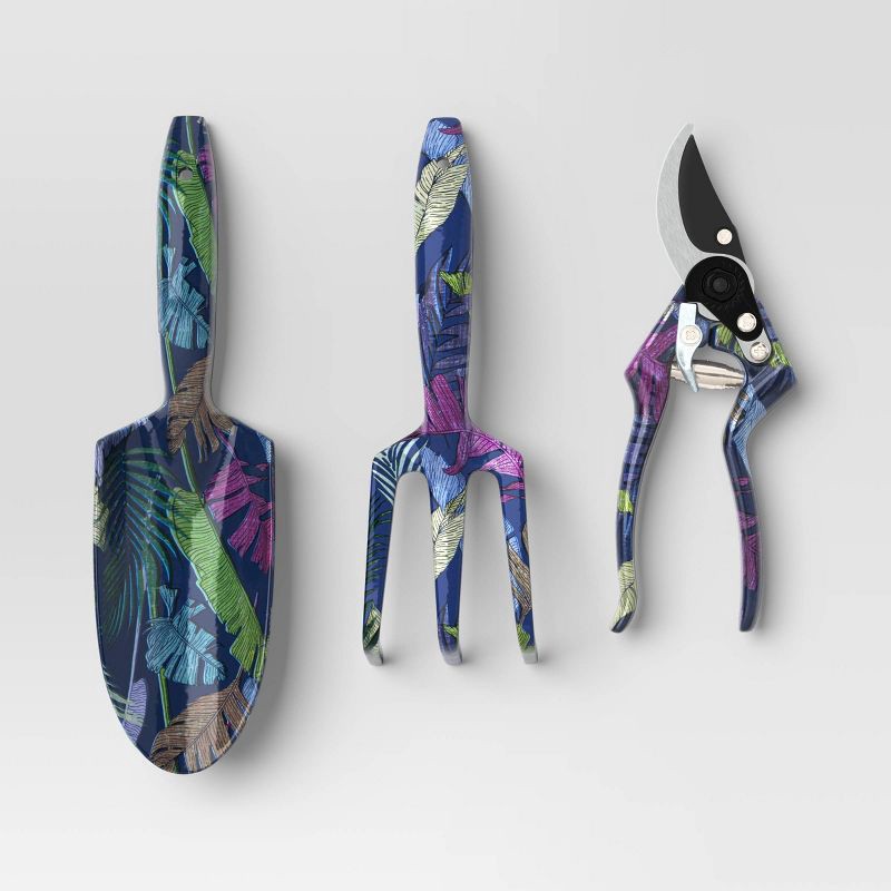 slide 1 of 4, 3pc Shears Gardening Tool Set Dark Palm Banana Tropical Blue - Threshold™, 3 ct