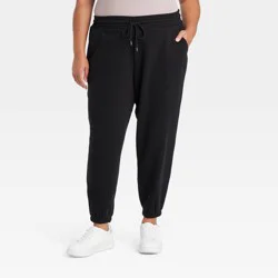 Women's High-Rise Tapered Ankle Fleece Joggers - Ava & Viv™ Black 2X
