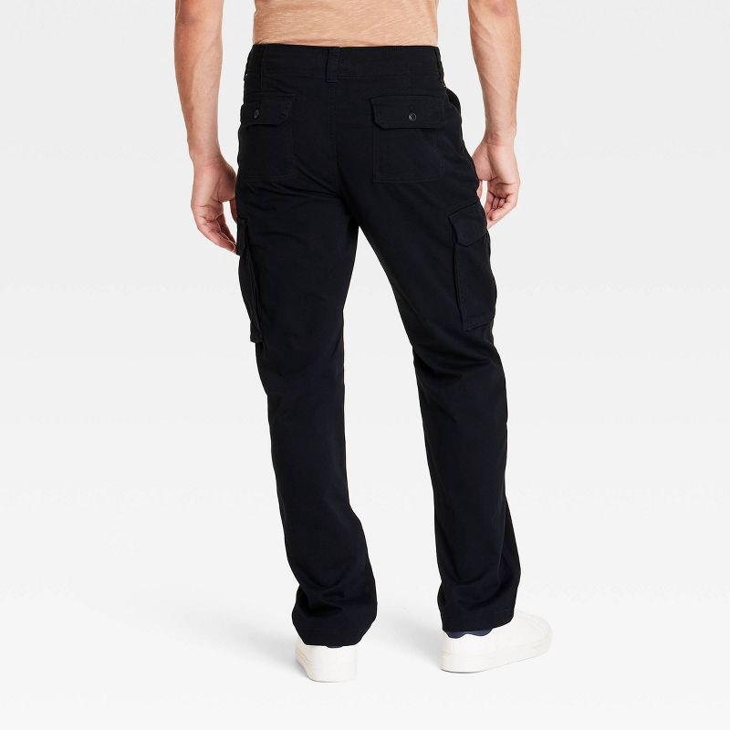 slide 2 of 3, Men's Straight Fit Cargo Pants - Goodfellow & Co™ Black 36x34: Midweight Cotton Blend, Stretch, Fly Button and Zipper, 1 ct