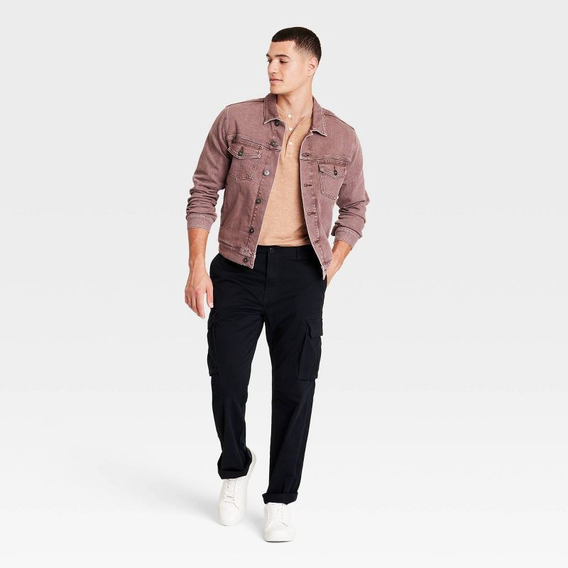 slide 3 of 3, Men's Straight Fit Cargo Pants - Goodfellow & Co™ Black 36x34: Midweight Cotton Blend, Stretch, Fly Button and Zipper, 1 ct