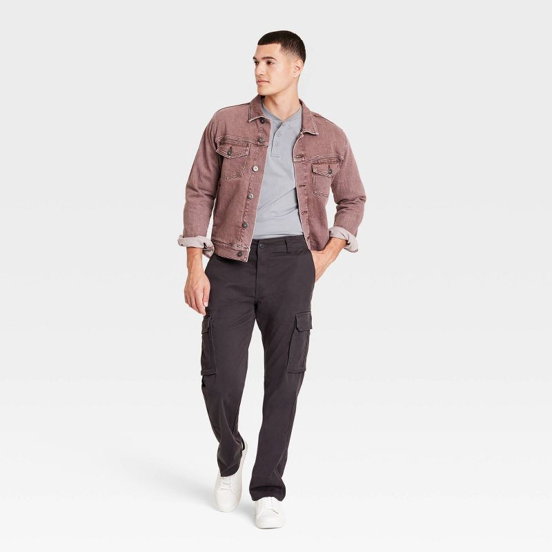 slide 3 of 4, Men's Straight Fit Cargo Pants - Goodfellow & Co™ Gray 38x30: Cotton Spandex, Mid Rise, Fly Button, 1 ct