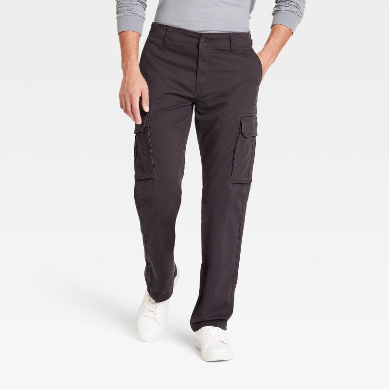 slide 1 of 4, Men's Straight Fit Cargo Pants - Goodfellow & Co™ Gray 38x30: Cotton Spandex, Mid Rise, Fly Button, 1 ct