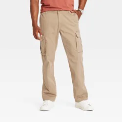 Men's Straight Fit Cargo Pants - Goodfellow & Co™ Sculptural Tan 32x32: Midweight Cotton Blend, Stretch Woven Fabric