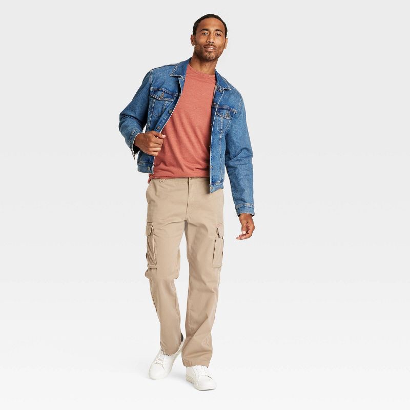 slide 3 of 3, Men's Straight Fit Cargo Pants - Goodfellow & Co™ Sculptural Tan 34x30: Midweight Cotton Spandex Blend, 1 ct
