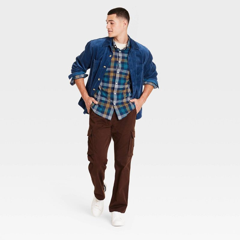 slide 4 of 4, Men's Straight Fit Cargo Pants - Goodfellow & Co™ Brown 40x32: Cotton Spandex, Midweight, Fly Button, 1 ct