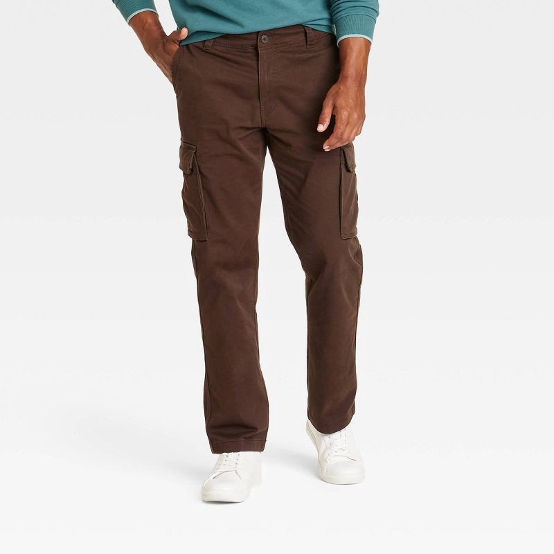 slide 1 of 4, Men's Straight Fit Cargo Pants - Goodfellow & Co™ Brown 40x32: Cotton Spandex, Midweight, Fly Button, 1 ct