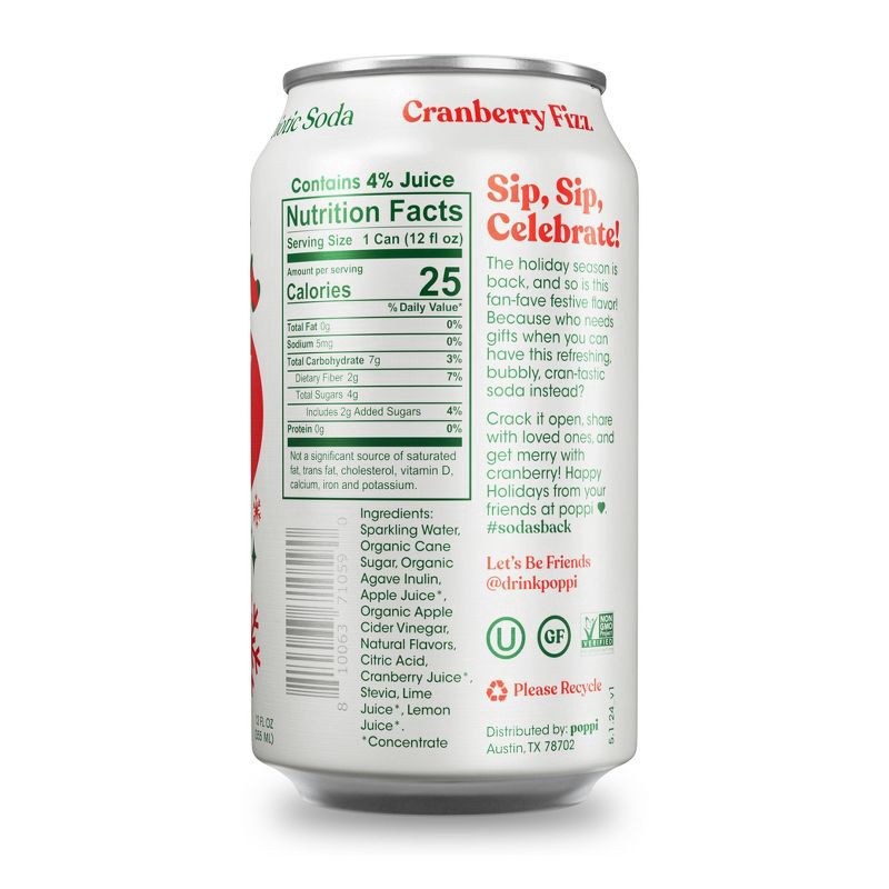 slide 2 of 4, Poppi Cranberry Fizz Prebiotic Soda - 12 fl oz Can, 12 fl oz