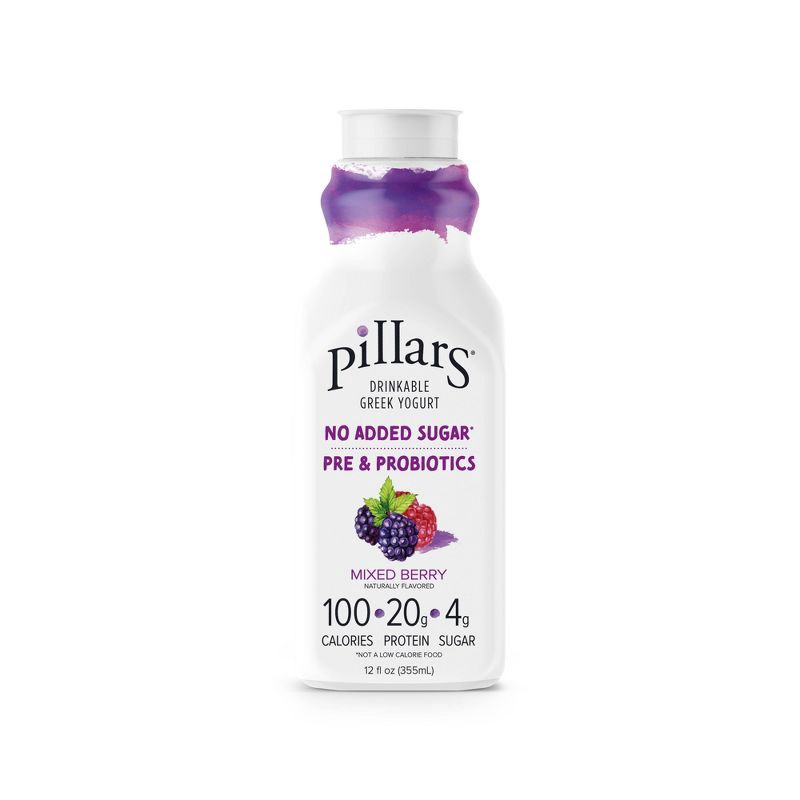 slide 1 of 4, pillars yogurt Pillars Mixed Berry Greek Yogurt Drink - 20g Protein 12oz, 20 gram, 12 oz