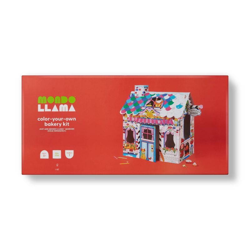 slide 1 of 4, Christmas Craft Color-Your-Own Bakery Fort - Mondo Llama™: DIY Art Kit, Cardboard Panels, Ages 6+, 40.5" H x 47.3" D x 55.5" W, 1 ct