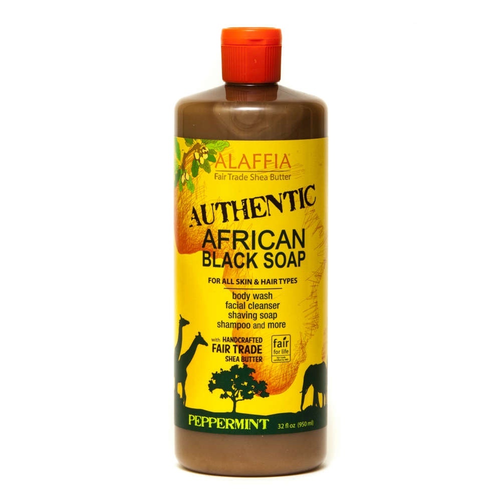 slide 1 of 1, Alaffia Authentic African Black Soap, Peppermint, 32 fl oz