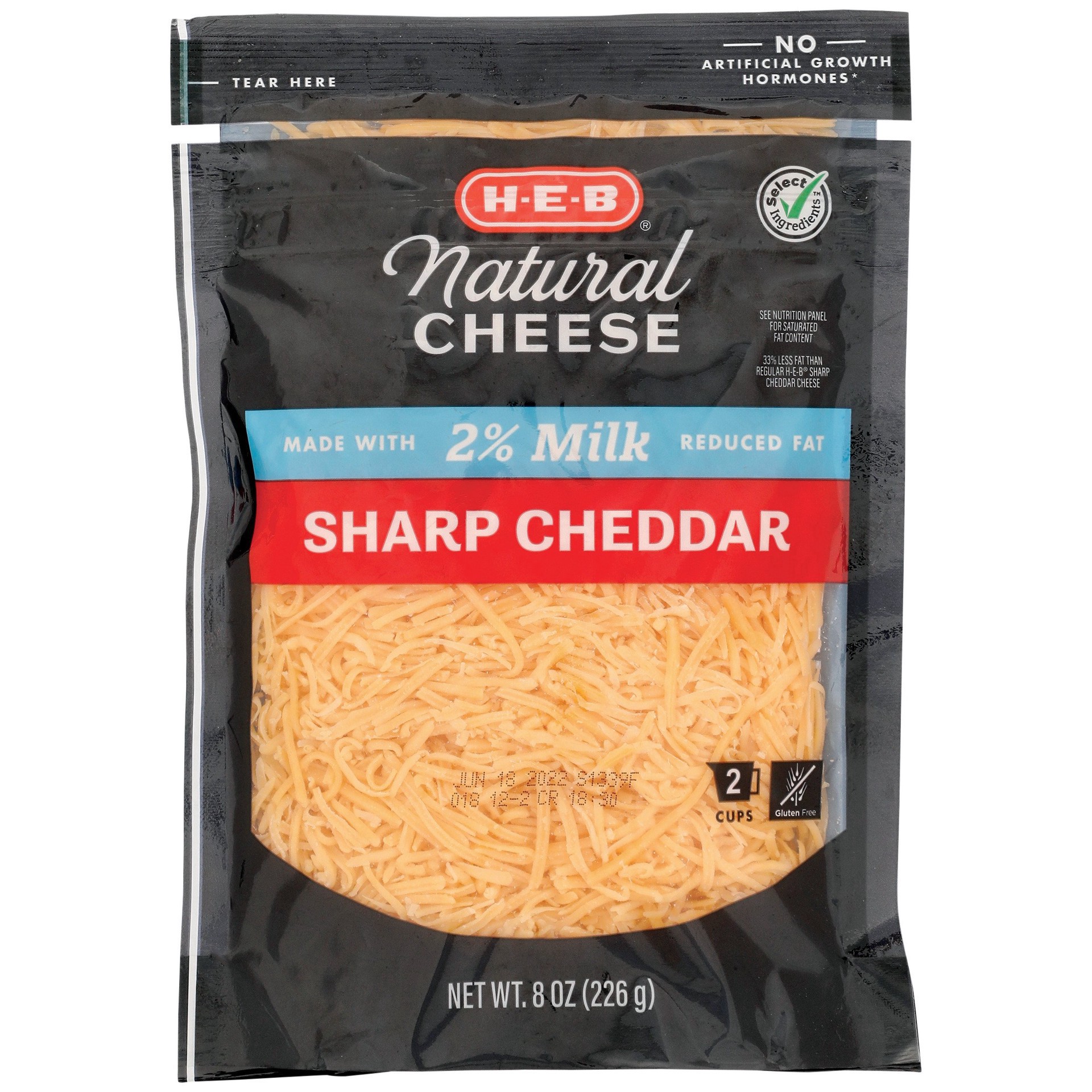 slide 1 of 1, H-E-B 2% Milk Sharp Cheddar Fancy Shredded Cheese, 8 oz