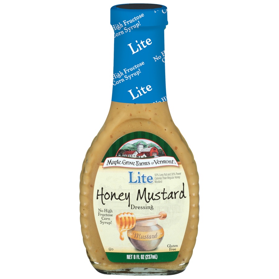 slide 1 of 3, Maple Grove Farms Lite Honey Mustard Dressing Glass Bottle, 8 oz