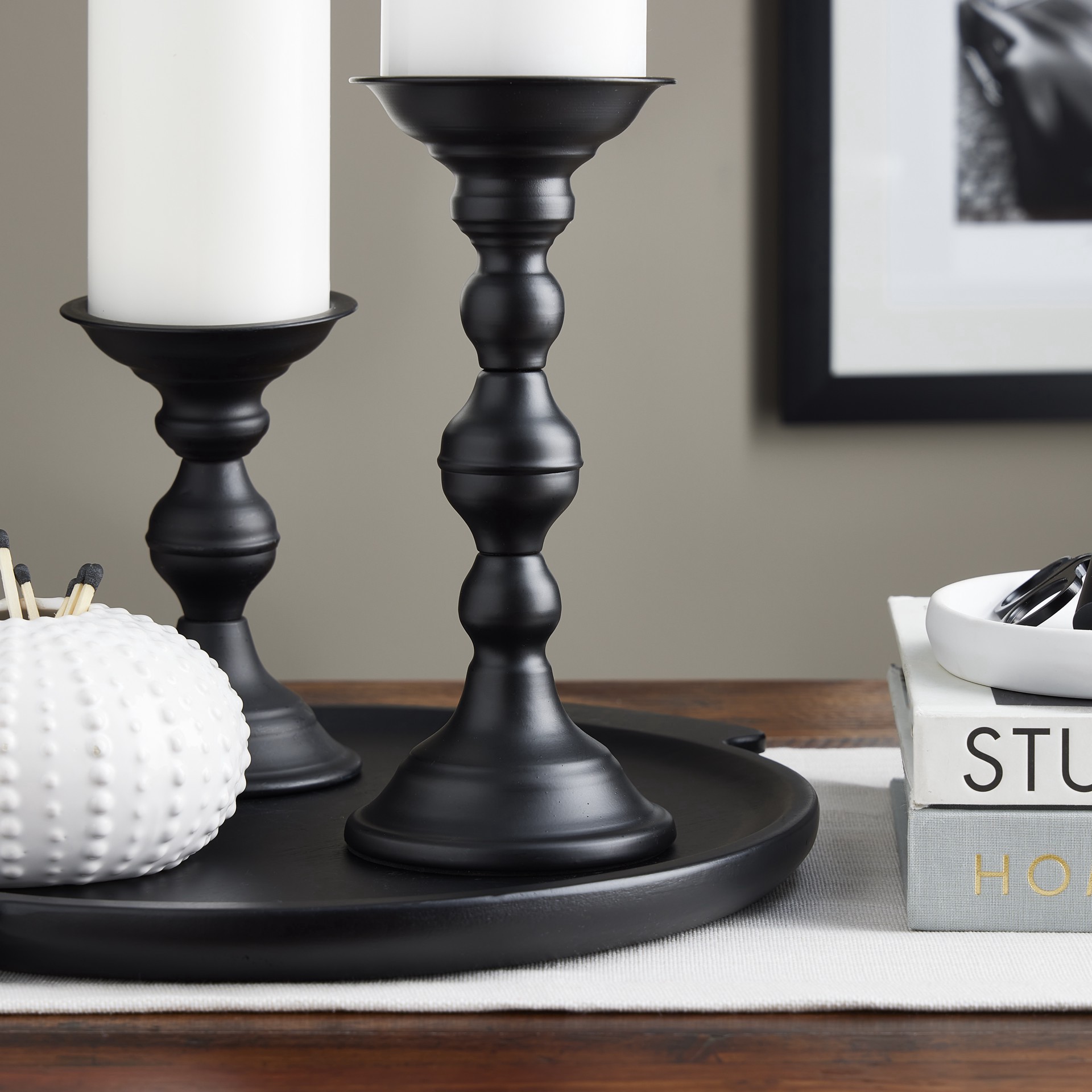 slide 3 of 3, 9.45" Black Metal Candle Holder By Ashland, 4.53 in x 4.53 in x 9.45 in