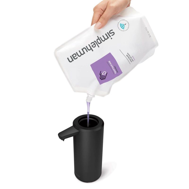 slide 4 of 6, simplehuman 9oz Automatic Sensor Pump - Refillable Touchless Liquid Soap Dispenser - Black Steel: Compatible with Gel & Dish Soaps, 9 oz
