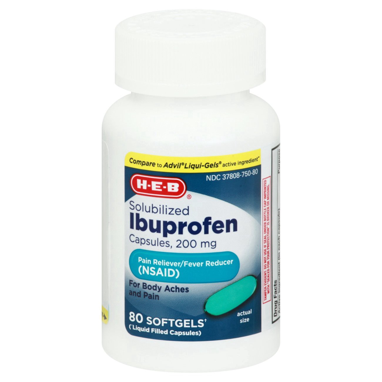 slide 1 of 1, H-E-B Ibuprofen Fever & Pain Relief Softgels – 200 mg, 80 ct