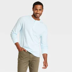 Men's Long Sleeve Henley T-Shirt - Goodfellow & Co™ Blue L