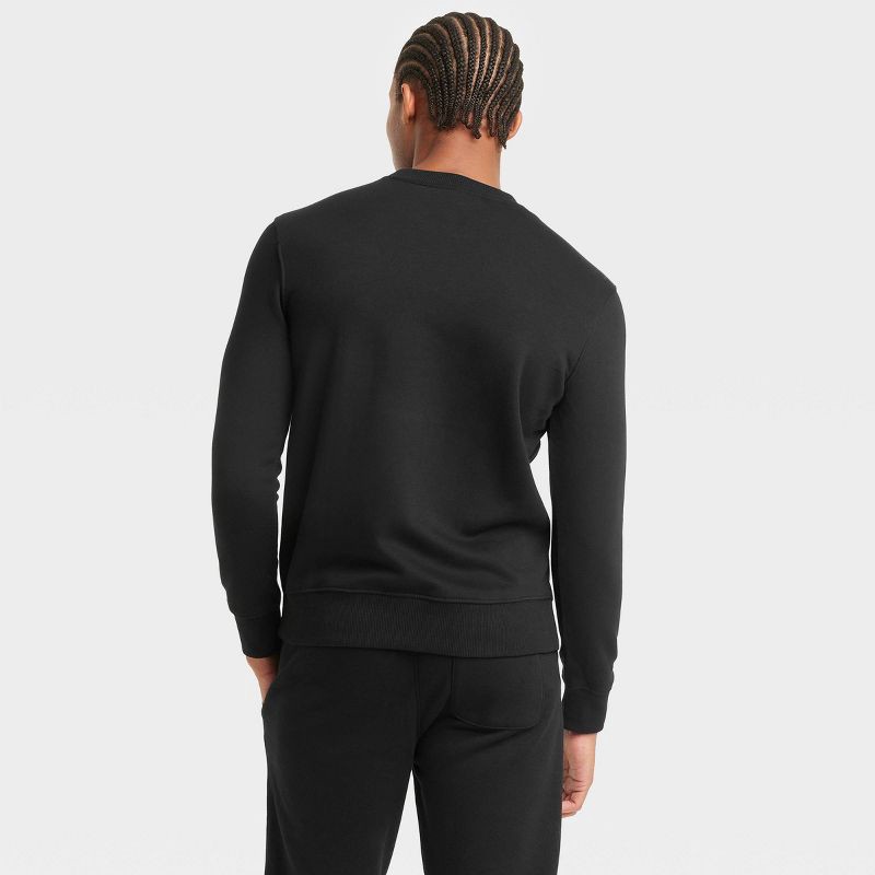 slide 2 of 3, Men's Pullover Sweatshirt - Goodfellow & Co™ Black L: Crew Neck, Midweight, Fleece, Long Sleeve, 1 ct