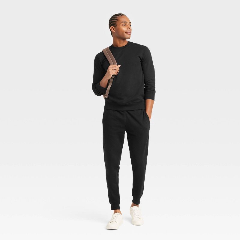 slide 3 of 3, Men's Pullover Sweatshirt - Goodfellow & Co™ Black L: Crew Neck, Midweight, Fleece, Long Sleeve, 1 ct