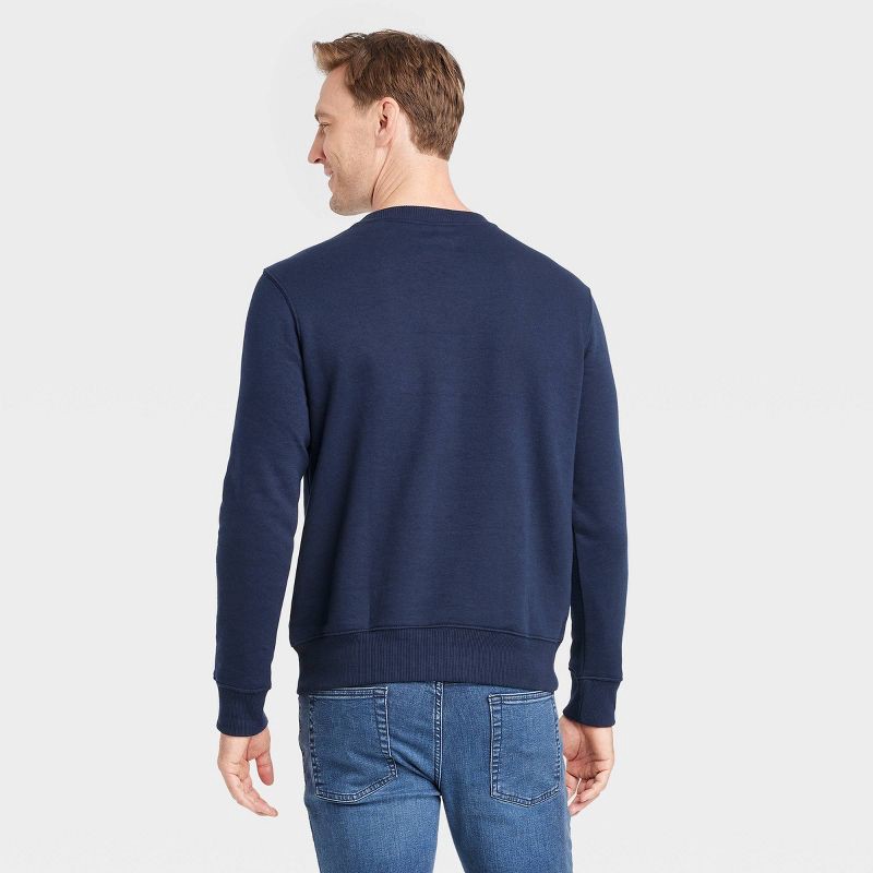 slide 2 of 3, Men's Pullover Sweatshirt - Goodfellow & Co™ Navy Blue M: Crew Neck, Fleece Fabric, 1 ct
