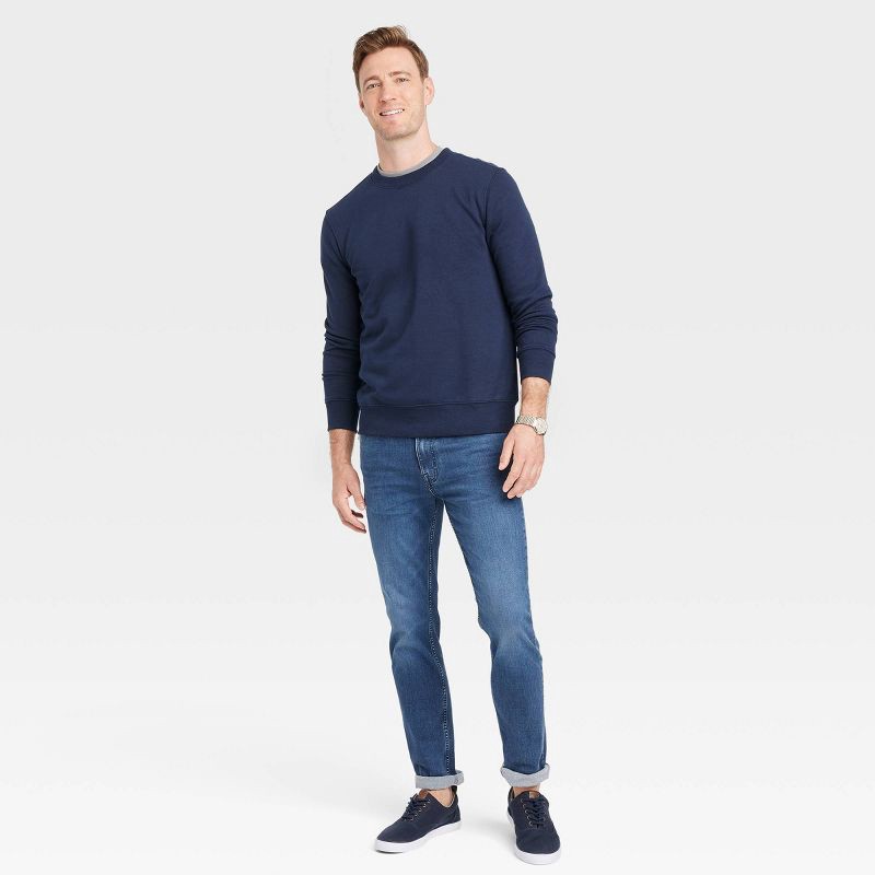 slide 3 of 3, Men's Pullover Sweatshirt - Goodfellow & Co™ Navy Blue M: Crew Neck, Fleece Fabric, 1 ct