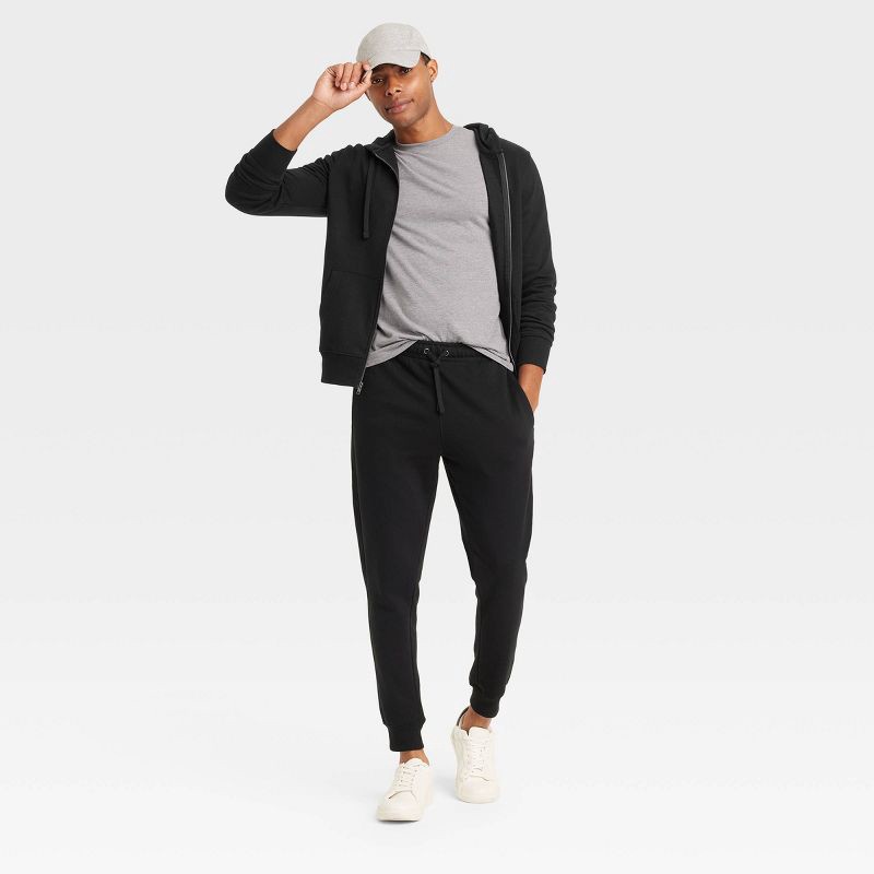 slide 3 of 3, Men's Hooded Zip-Up Sweatshirt - Goodfellow & Co™ Black XL: Cotton Blend, Recycled Polyester, Midweight Fleece, Regular Fit, 1 ct