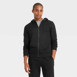 Men's Hooded Zip-Up Sweatshirt - Goodfellow & Co™ Black XL: Cotton Blend, Recycled Polyester, Midweight Fleece, Regular Fit