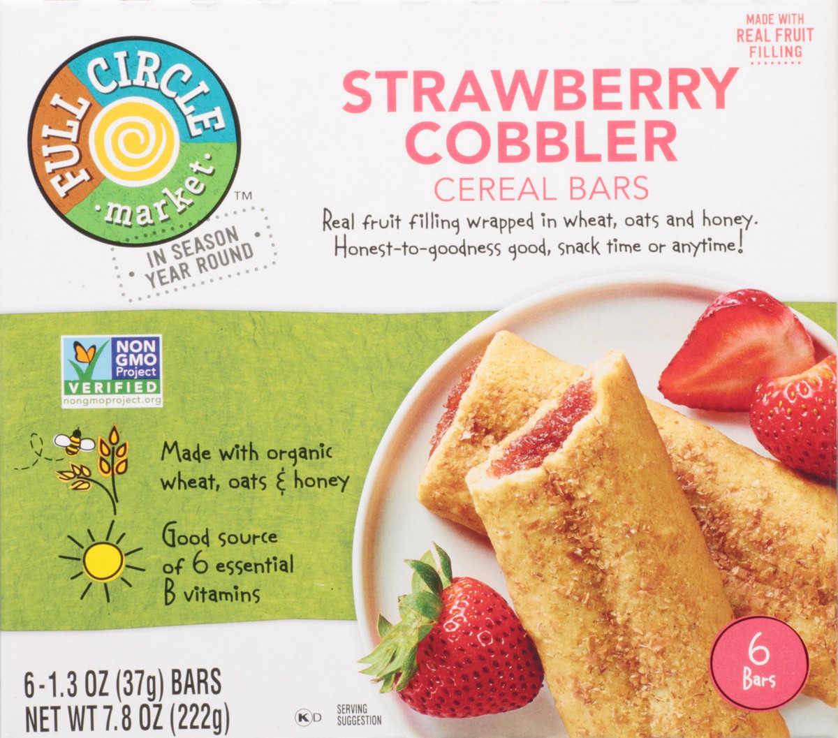 slide 5 of 9, Full Circle Market Strawberry Cobbler Cereal Bars 6 ea, 6 ct