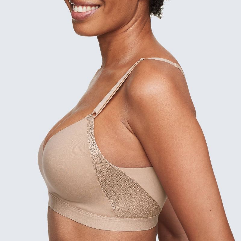 slide 2 of 6, Simply Perfect by Warner's Women's Supersoft Wireless Lift Back-Smoothing T-Shirt Bra RN1191T - Almond 38D: Medium Support, Adjustable Straps, 1 ct