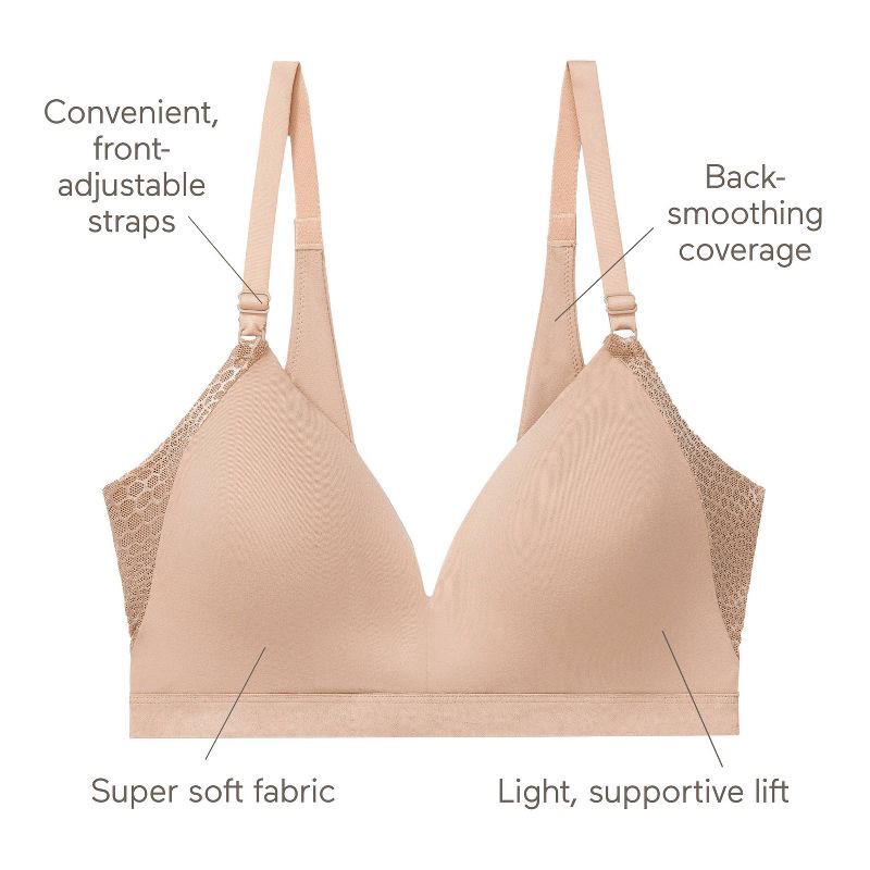slide 4 of 6, Simply Perfect by Warner's Women's Supersoft Wireless Lift Back-Smoothing T-Shirt Bra RN1191T - Almond 40D: Medium Support, Adjustable Straps, 1 ct