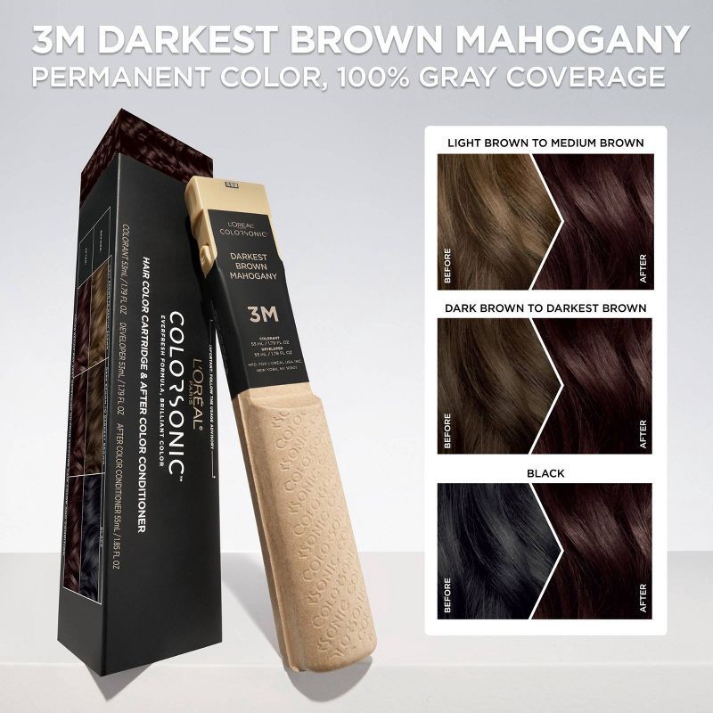 slide 3 of 10, L'Oreal Paris Colorsonic Ammonia Free Permanent Hair Color Cartridge - Device Sold Separately - Darkest Brown Mahogany 3M, 1 ct