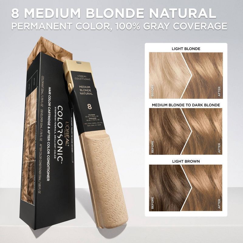 slide 3 of 9, L'Oreal Paris Colorsonic Ammonia Free Permanent Hair Color Cartridge - Device Sold Separately - Medium Blonde Natural 8, 1 ct