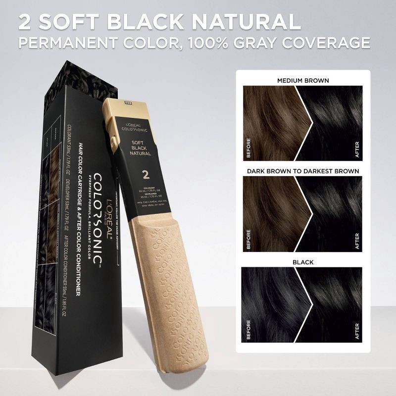 slide 4 of 10, L'Oreal Paris Colorsonic Ammonia Free Permanent Hair Color Cartridge - Device Sold Separately - Soft Black Natural 2, 1 ct