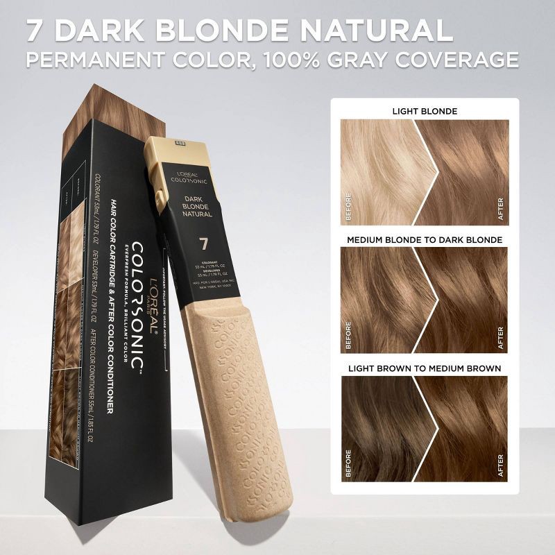 slide 3 of 9, L'Oreal Paris Colorsonic Ammonia Free Permanent Hair Color Cartridge - Device Sold Separately - Dark Blonde Natural 7, 1 ct