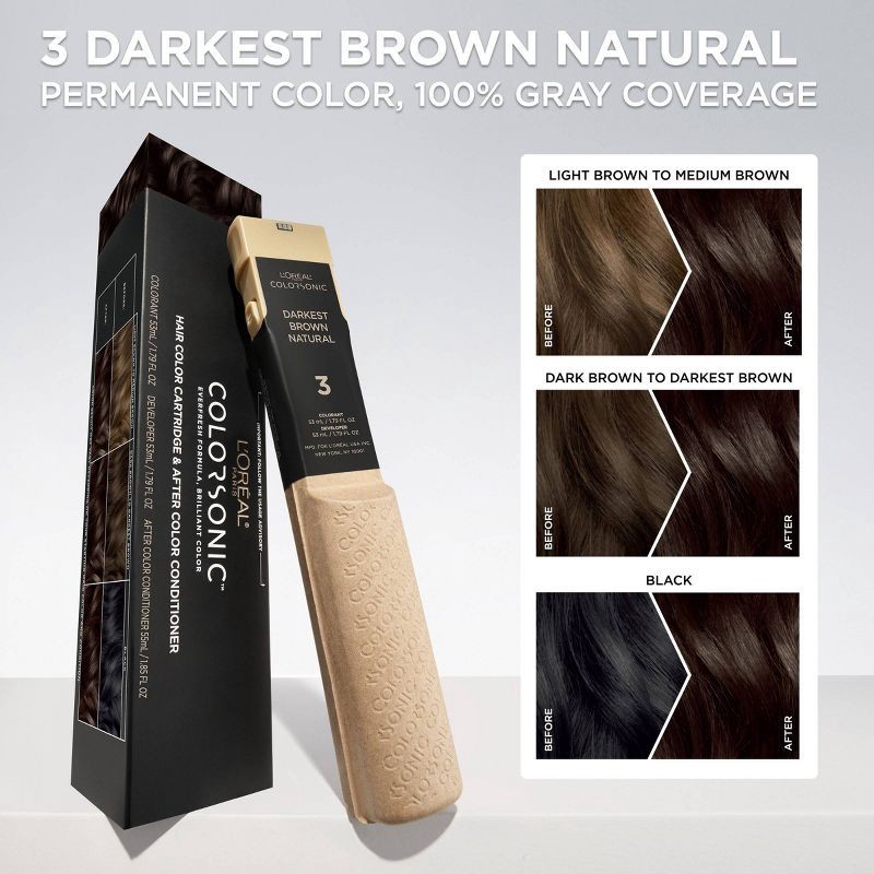 slide 3 of 8, L'Oreal Paris Colorsonic Ammonia Free Permanent Hair Color Cartridge - Device Sold Separately - Darkest Brown Natural 3, 1 ct
