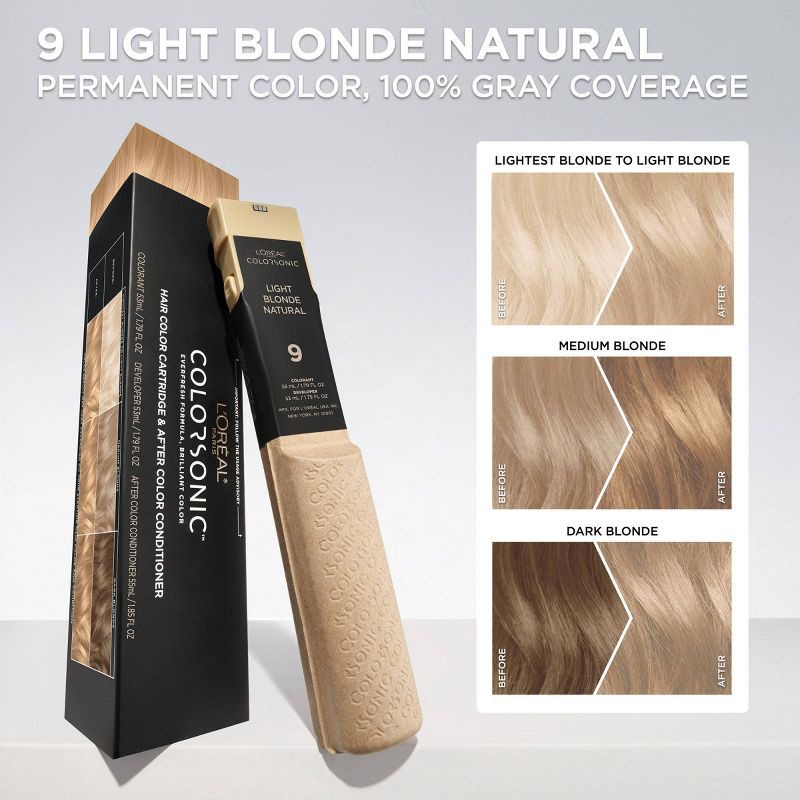 slide 4 of 9, L'Oreal Paris Colorsonic Ammonia Free Permanent Hair Color Cartridge - Device Sold Separately - Light Blonde Natural 9, 1 ct