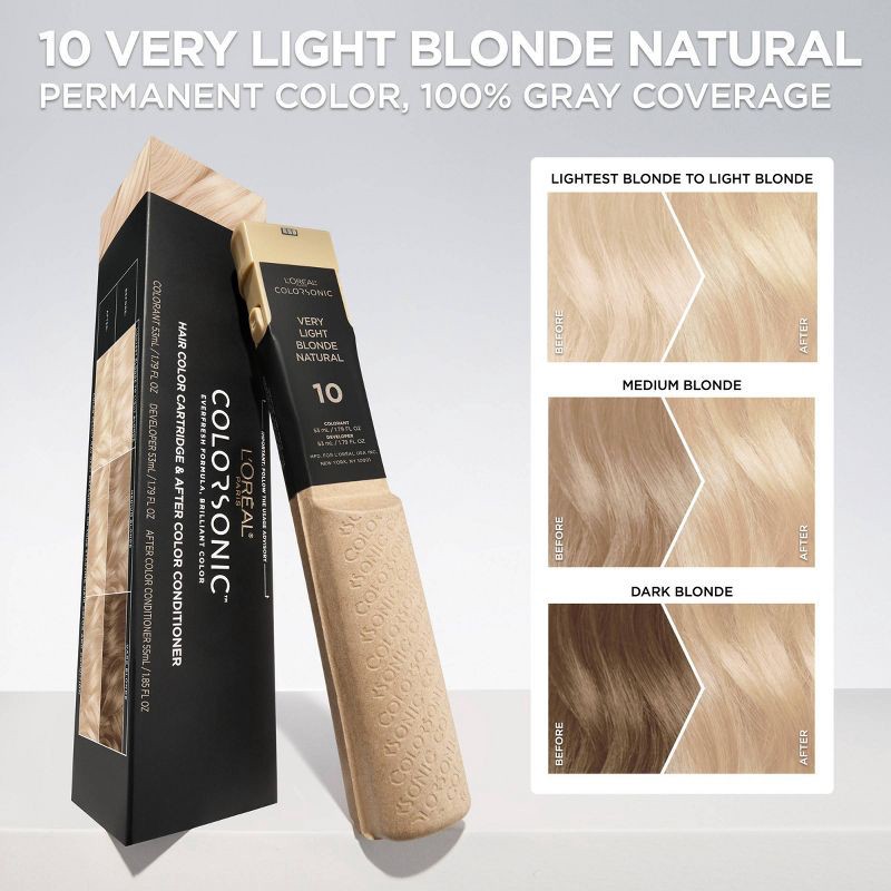 slide 3 of 10, L'Oreal Paris Colorsonic Ammonia Free Permanent Hair Color Cartridge - Device Sold Separately - Very Light Blonde Natural 10, 1 ct