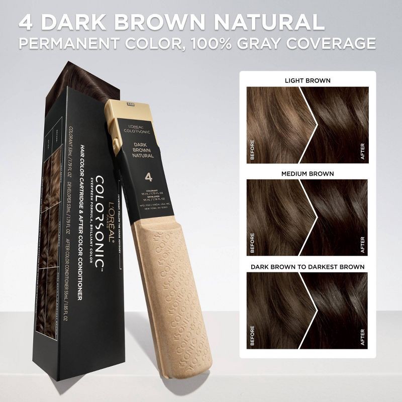 slide 3 of 11, L'Oreal Paris Colorsonic Ammonia Free Permanent Hair Color Cartridge - Device Sold Separately - Dark Brown Natural 4, 1 ct