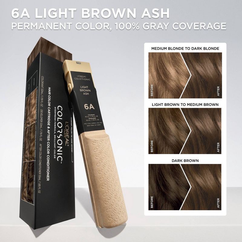 slide 3 of 8, L'Oreal Paris Colorsonic Ammonia Free Permanent Hair Color Cartridge - Device Sold Separately - Light Brown Ash 6A, 1 ct