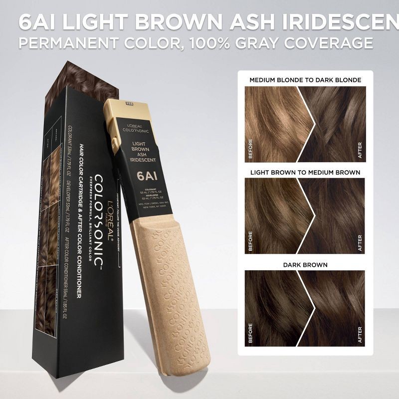 slide 3 of 9, L'Oreal Paris Colorsonic Ammonia Free Permanent Hair Color Cartridge - Device Sold Separately - Light Brown Ash 6AI, 1 ct