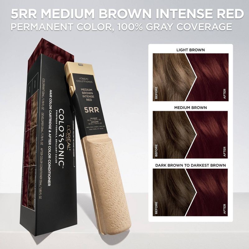 slide 3 of 8, L'Oreal Paris Colorsonic Ammonia Free Permanent Hair Color Cartridge - Device Sold Separately - Medium Brown Intense Red 5 RR, 1 ct