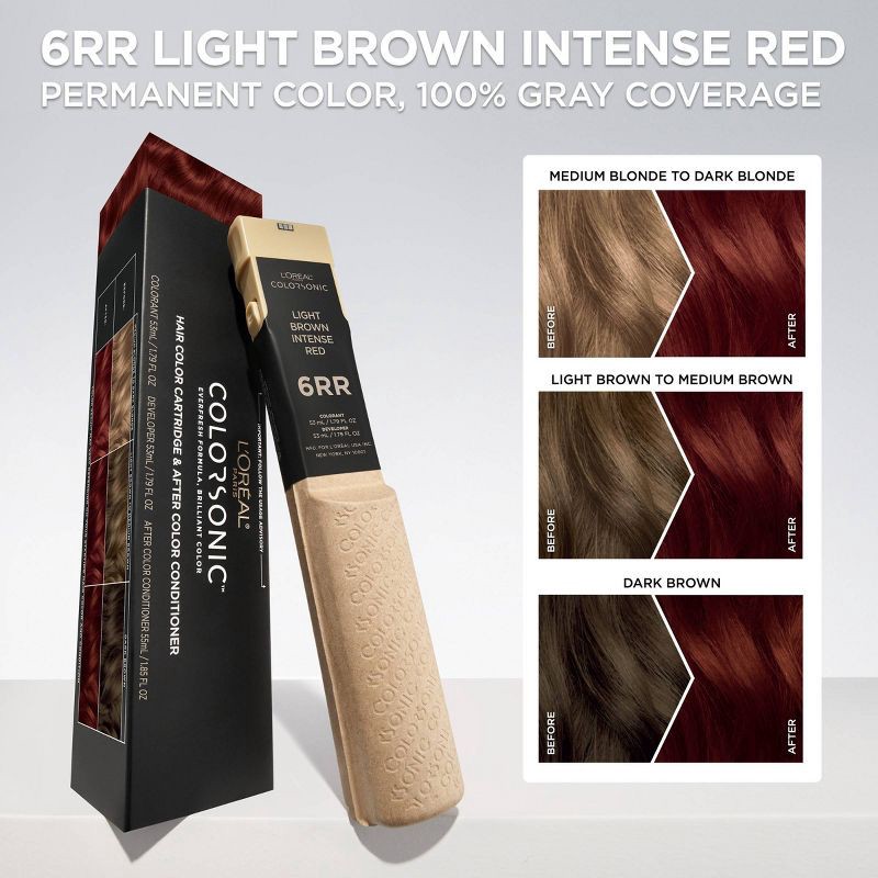 slide 3 of 9, L'Oreal Paris Colorsonic Ammonia Free Permanent Hair Color Cartridge - Device Sold Separately - Light Brown Intense Red 6RR, 1 ct