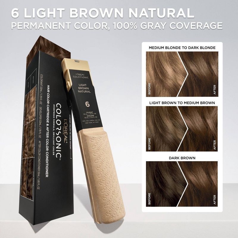 slide 3 of 8, L'Oreal Paris Colorsonic Ammonia Free Permanent Hair Color Cartridge - Device Sold Separately - Light Brown Natural 6, 1 ct