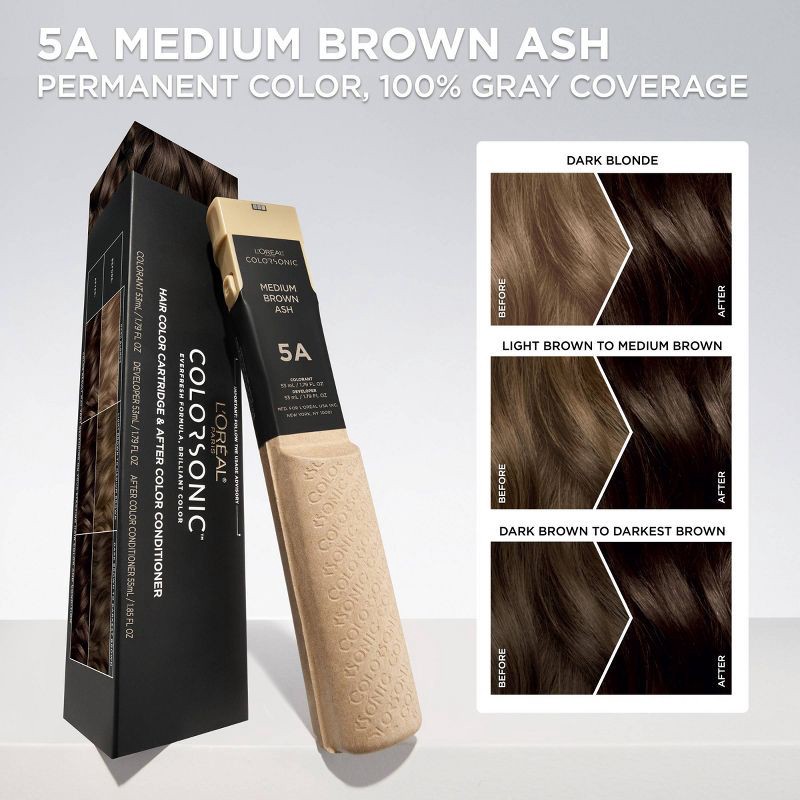 slide 3 of 10, L'Oreal Paris Colorsonic Ammonia Free Permanent Hair Color Cartridge - Device Sold Separately - Medium Brown Ash 5A, 1 ct