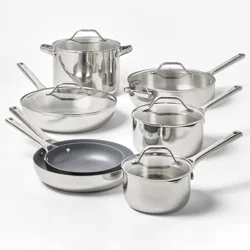 12pc Stainless Steel Nonstick Cookware Set Dark Gray - Figmint™: Induction & Oven Safe, Dishwasher-Safe, 18 Pieces