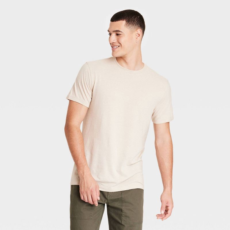 slide 1 of 3, Men's Every Wear Short Sleeve T-Shirt - Goodfellow & Co™ Oatmeal XXL: Lightweight Standard Fit, 1 ct