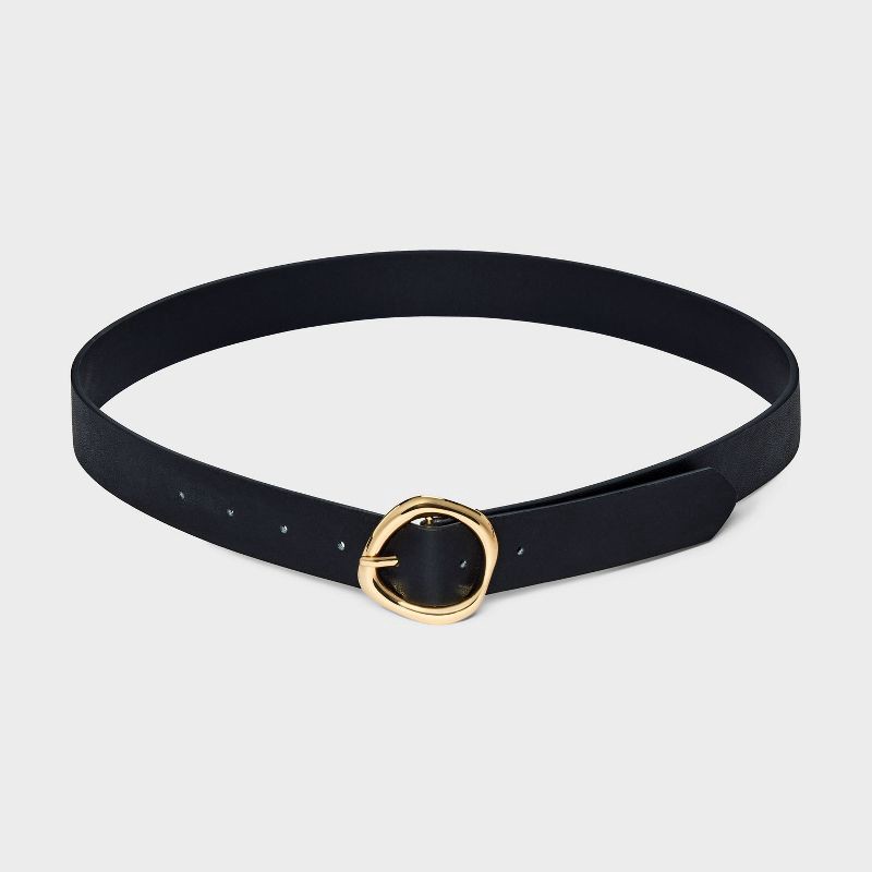 slide 2 of 3, Women's Round Sculptural Buckle Belt - A New Day™ Black S: Solid Medium Style, 1 ct