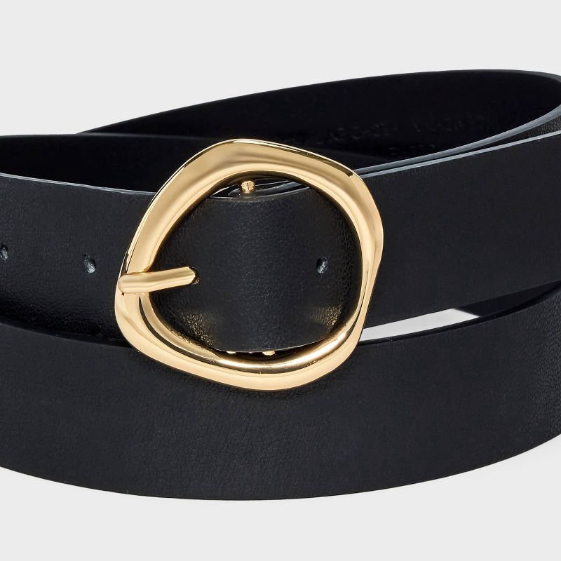 slide 3 of 3, Women's Round Sculptural Buckle Belt - A New Day™ Black M: Solid Medium Belt with Loops, 1 ct